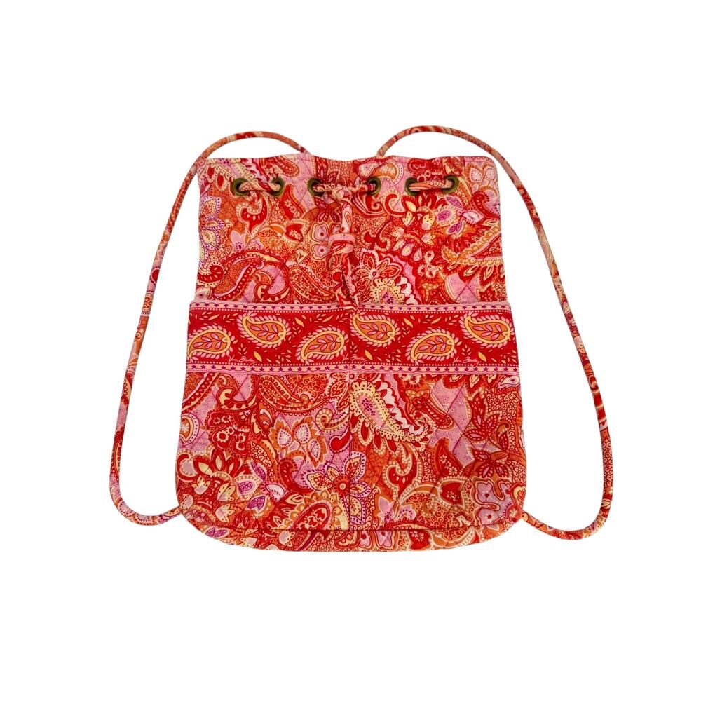 Vera Bradley Sherbet Pink Drawstring Backsack Front Pocket Floral Quilt Retired